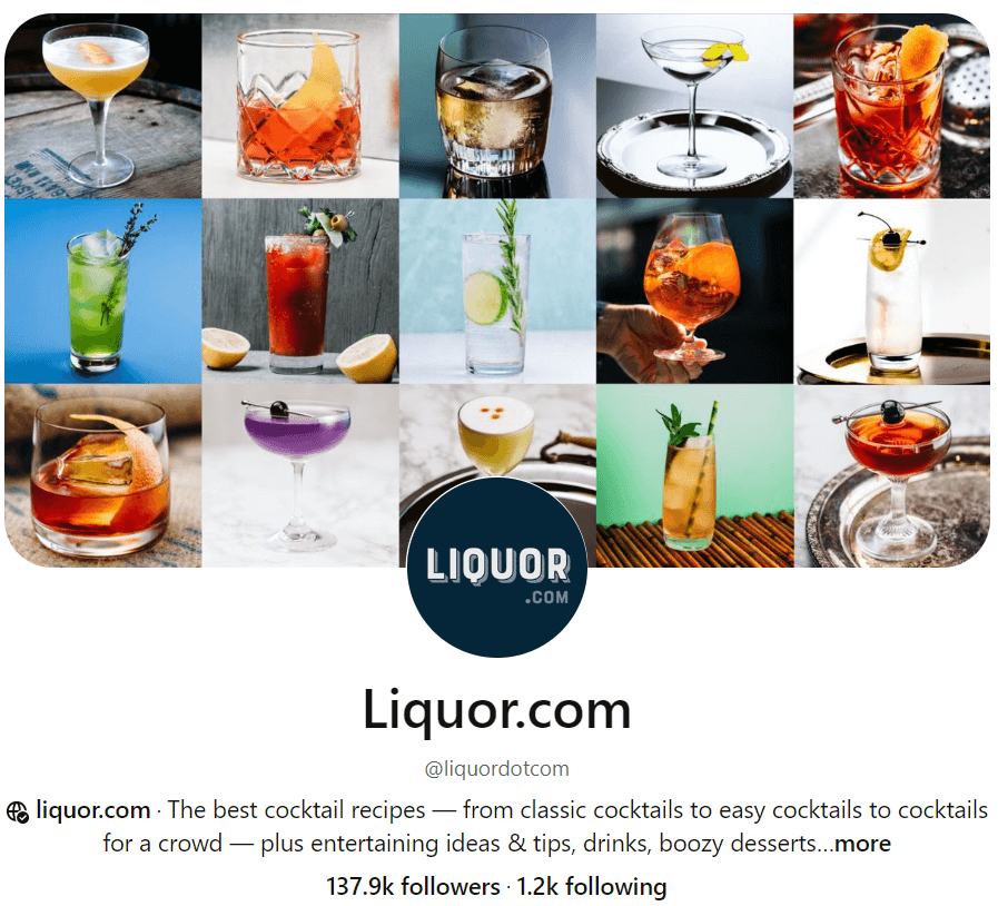 Example: Check out this board from Liquor.com for cocktail recipes and inspiration