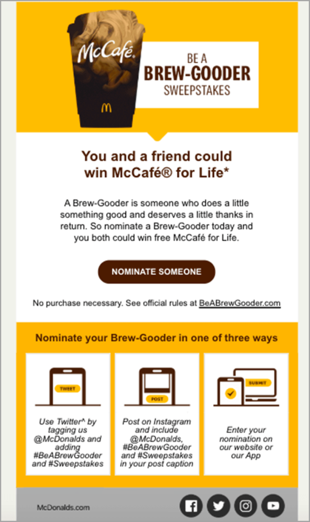 The McDonald's email is an excellent example of how to run a successful social media contest.