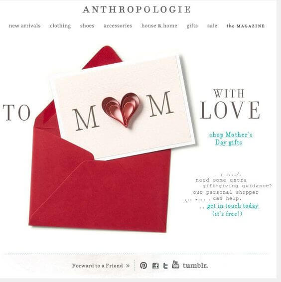 Anthropologie's email is an excellent example of focusing on helping customers rather than being promotional. 